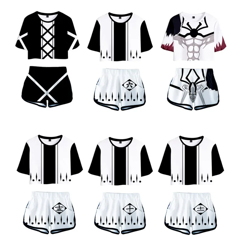 

Bleach Kuchiki Byakuya Cosplay Costume 3D Print T-shirt CropTop Shorts Set
