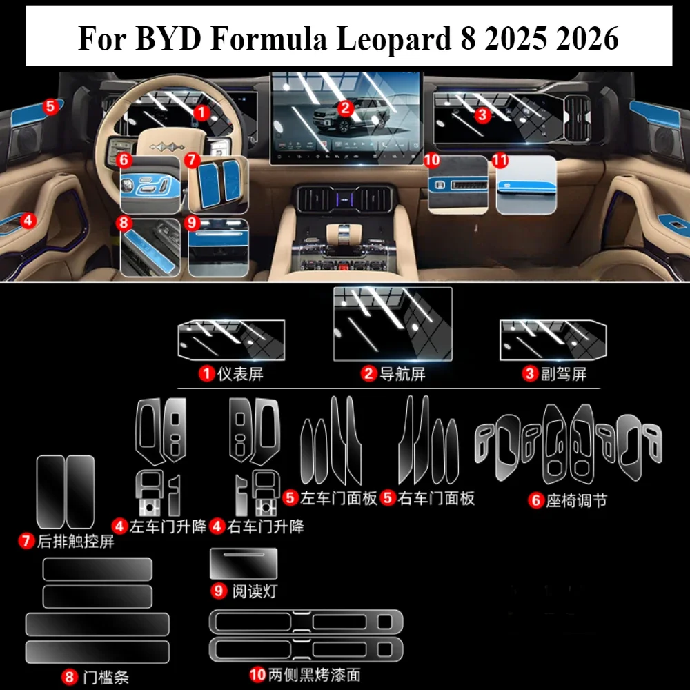 

Для BYD Formula Leopard 8 2025 автомобильные аксессуары внутренняя пленка прозрачная ТПУ панель переключения навигации центральная консоль защита PPF