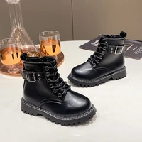 black children fashion buckle girls uniform pu boots 2022 spring new side zip non slip kids versatile causal ankle boot for boys
