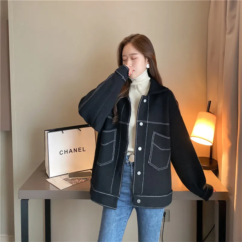 

Casual tweed coat,Thickened Small Fragrant Wind Woolen Coat Women's Autumn/Winter Wear New Women's Denim Short Single brea2023