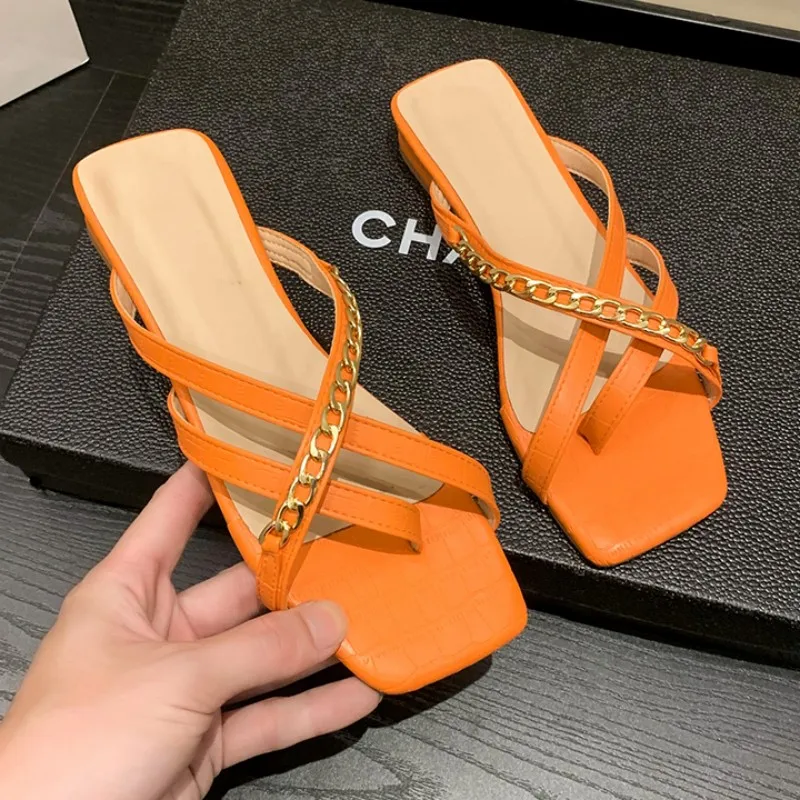 Women's Casual Chain Platform Slippers 2023 Summer New Designer Slingbacks High Heels Shoes Outside Flip Flops Zapatos De Mujer