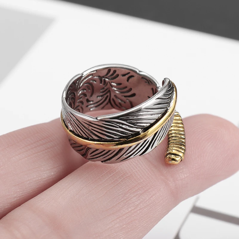 No Fade High Quality Rings Classic Fashion Simple Copper Feather Chop Ring Men Women Punk Street Rider Party Luxury Jewelry images - 6