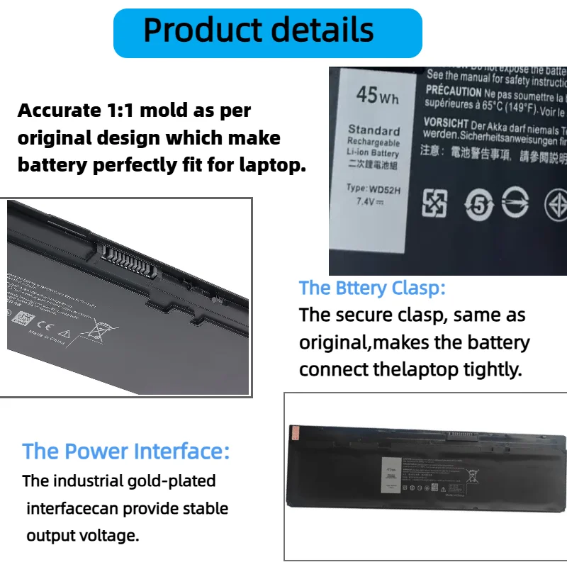 Сменный аккумулятор WD52H 7 4 В 45 Втч для VFV59 HJ8KP F3G33 GD076 J31N7 0KKHY1 0KWFFN 0VFV59 совместимый