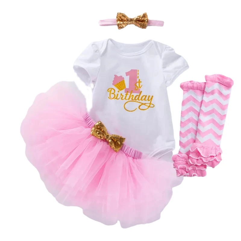 

1st First Birthday Baby Girl Tutu Outfit Toddler Girls Short-Sleeve Dresses Christenning Gown Baptism Dresses