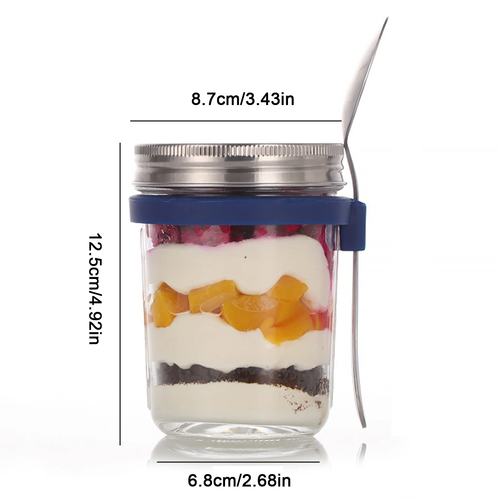 Overnight Oats Container Oatmeal Glass Jars With Lid And Spoon Breakfast Yogurt Milk Cup Set With Lid And Spoon Portable Wide images - 6