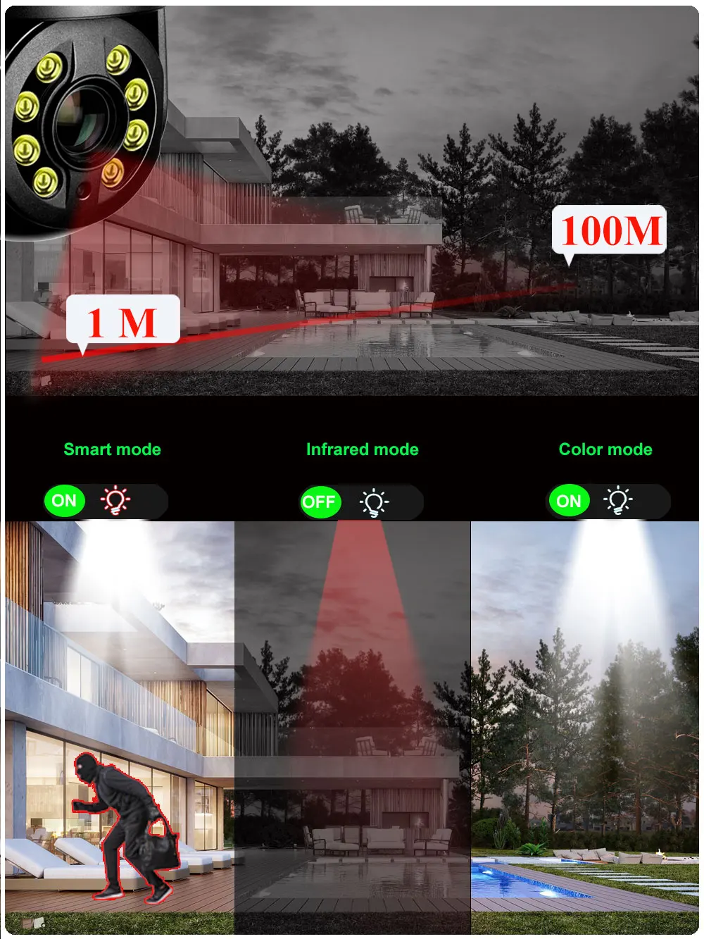 Фото C-R 4K 8МП Камера видеонаблюдения с 30-кратным зумом, беспроводная Wi-Fi PTZ-камера, двусторонняя аудиосвязь, отслеживание людей, ИК-подсветка 100 м и цветное ночное видение №3