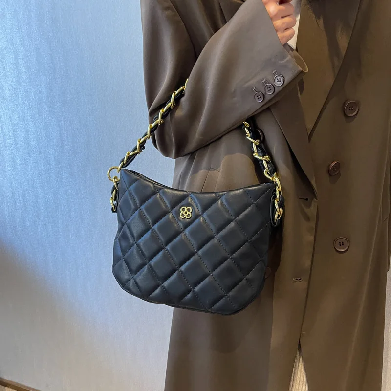 All Seasons Women Fashion Shoulder Messenger Bags Adjustable Shoulder Strap Chain Crossbody Bag Commuter Casual Underarm Satchel