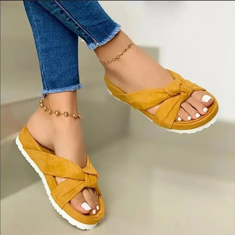 

Slippers Women Slides Summer Bow Summer Sandals Bow-Knot Slippers with Thick Soles Platform Female Floral Beach Shoes