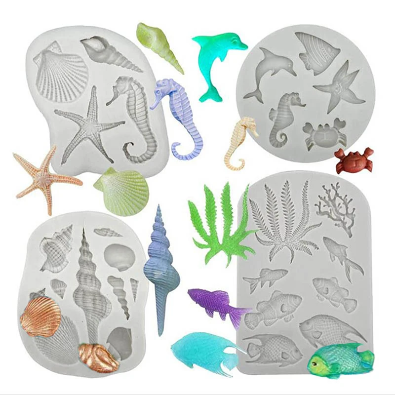 

Силиконовая форма для мастики в морской тематике, морские водоросли, морские рыбы, крабы, коралловые раковины, морские ракушки, форма «сделай сам», инструменты для выпечки ручной работы