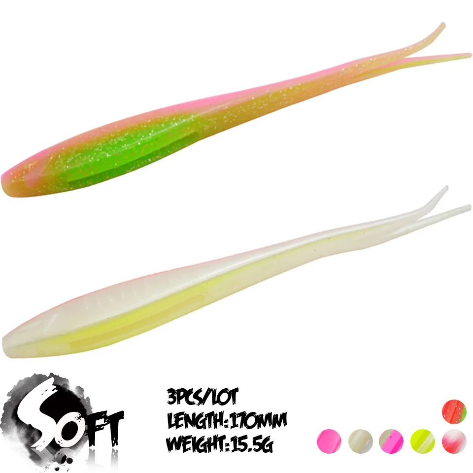 

3Pcs/Lot 170MM/15.5G Artificial Soft Fishing Lure V-shape Split Bionic Soft Bait Wobblers Swimbait For Perch Fishing Tackles
