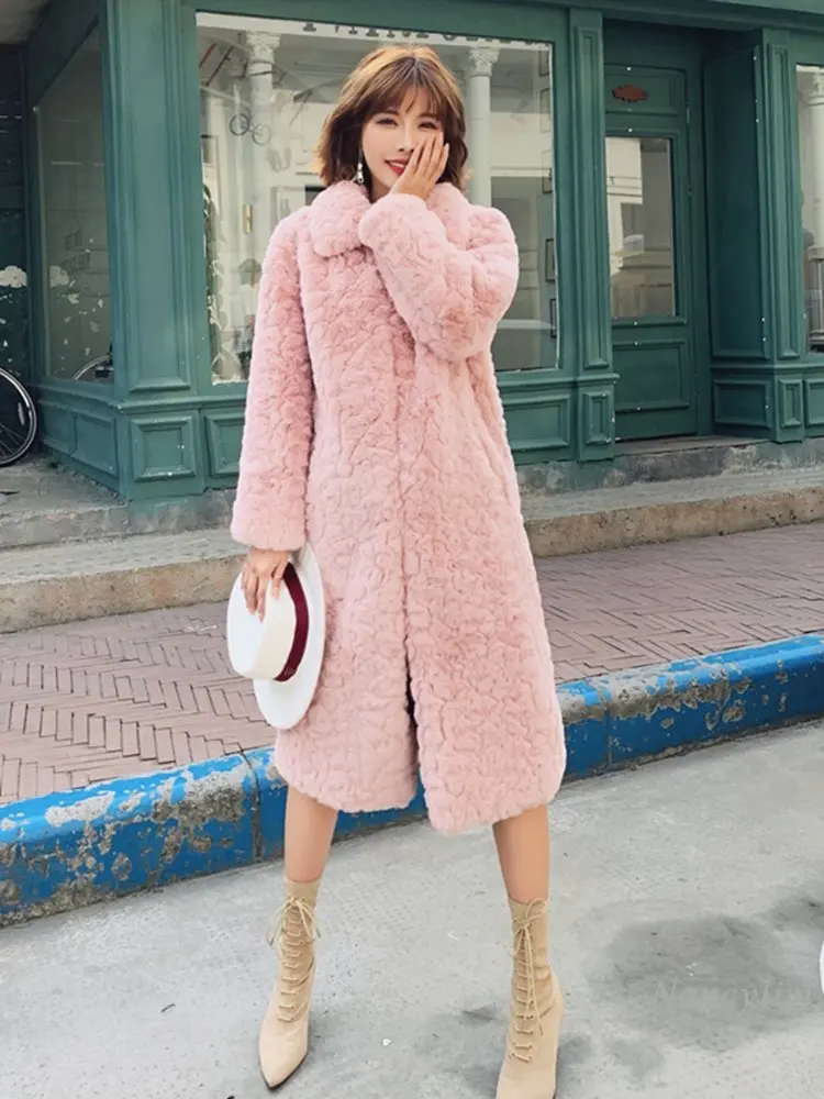Autumn and Winter Long Fur Coat Women 2022 New Long Below The Knee Fashion Loose and Warm Pink Fur Overcoats Streetwears