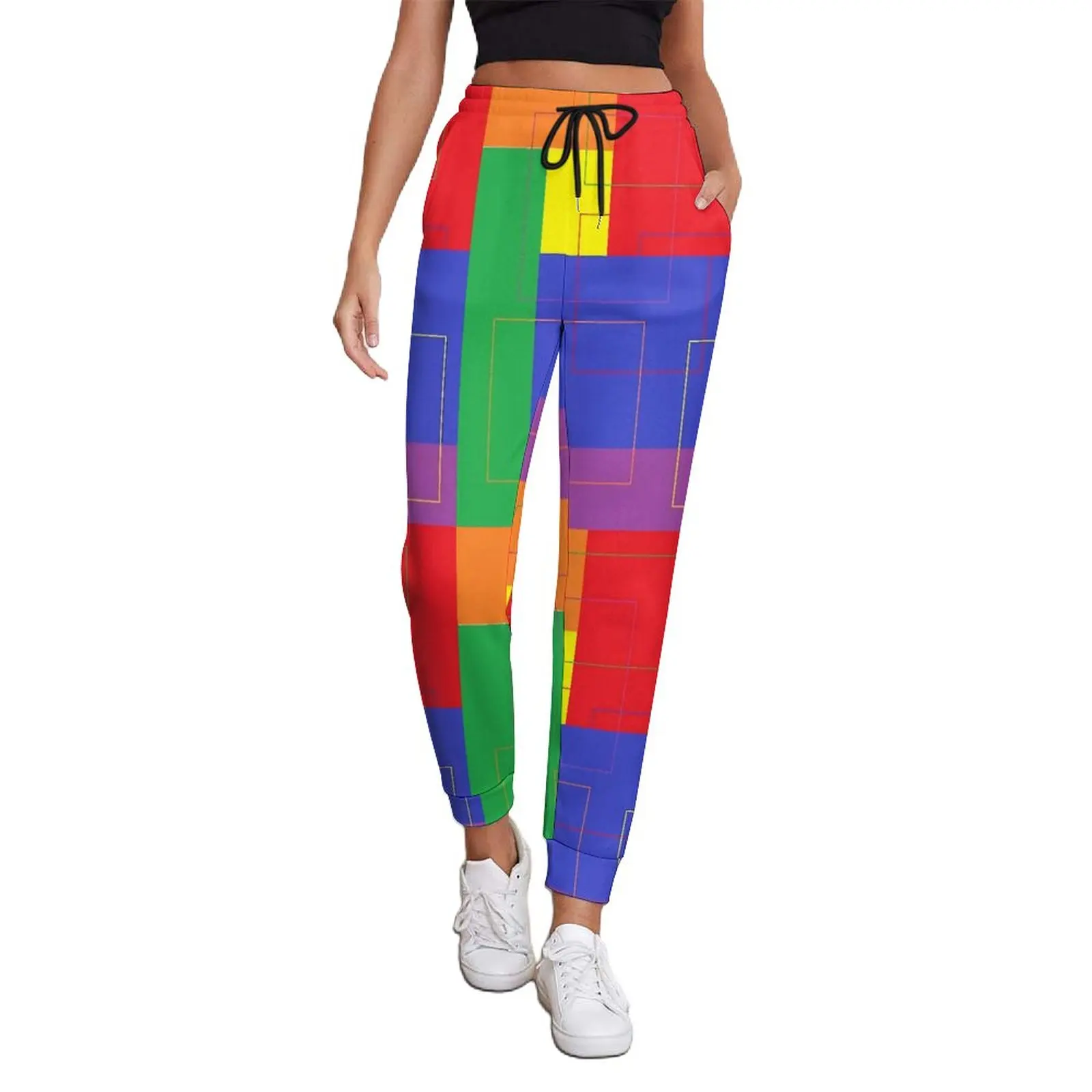

Colorblock Print Jogger Pants Geometry Street Fashion Sweatpants Autumn Ladies Kawaii Custom Oversize Trousers Gift Idea