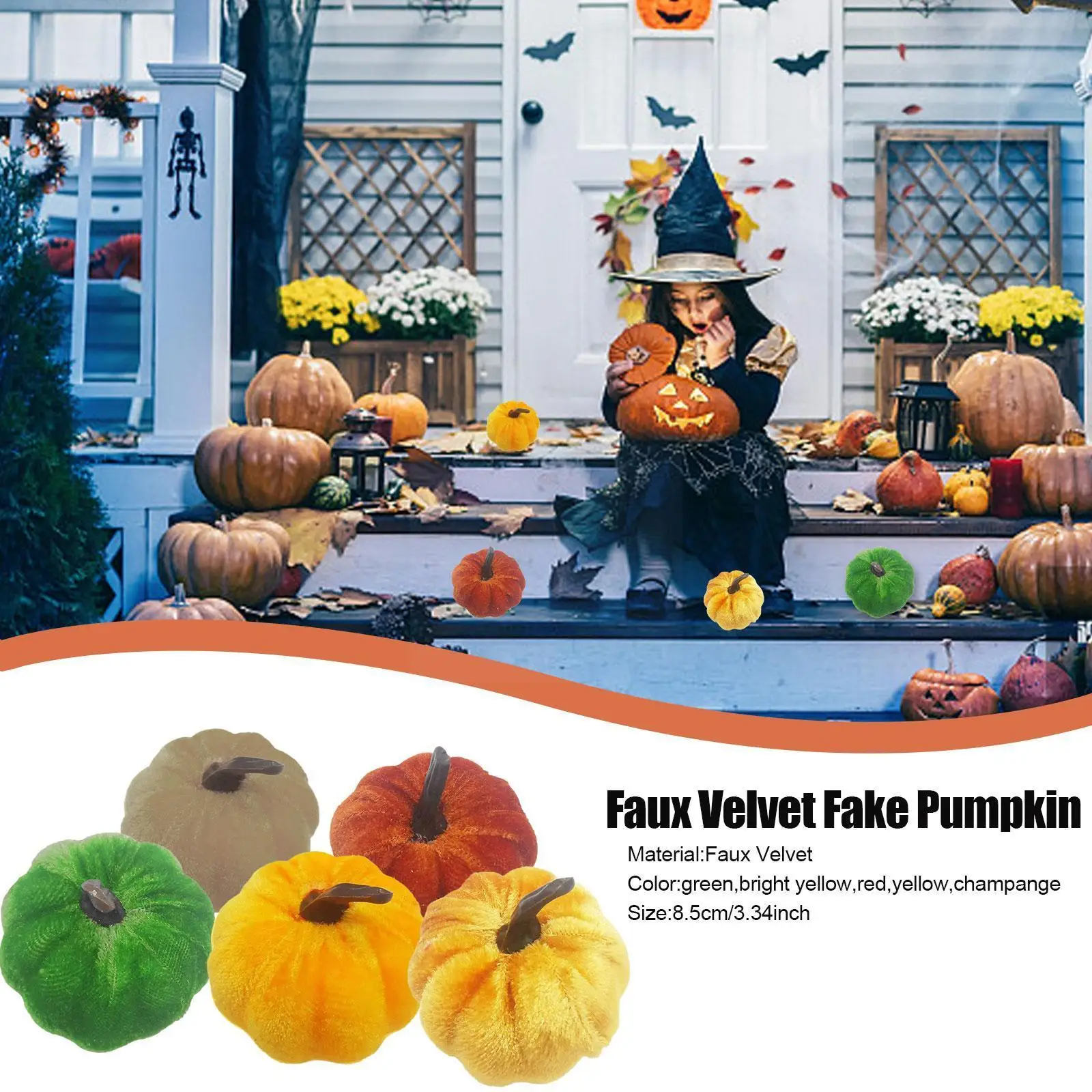 8.5cm Faux Velvet Fake Pumpkin Halloween Decoration For Christmas Thanksgiving Decor Props Fall Pumpkin V0X8