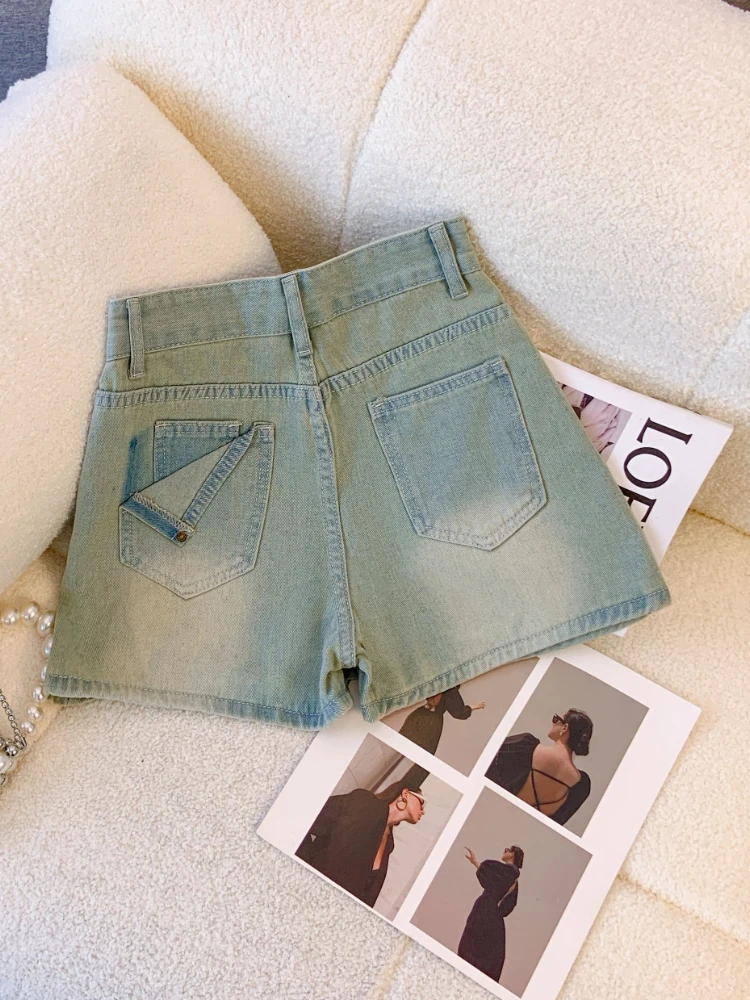 New Summer Women Fashion High Waist Wide Leg Denim Shorts Skirts Lady Casual Solid Color A-line Straight Jean Shorts