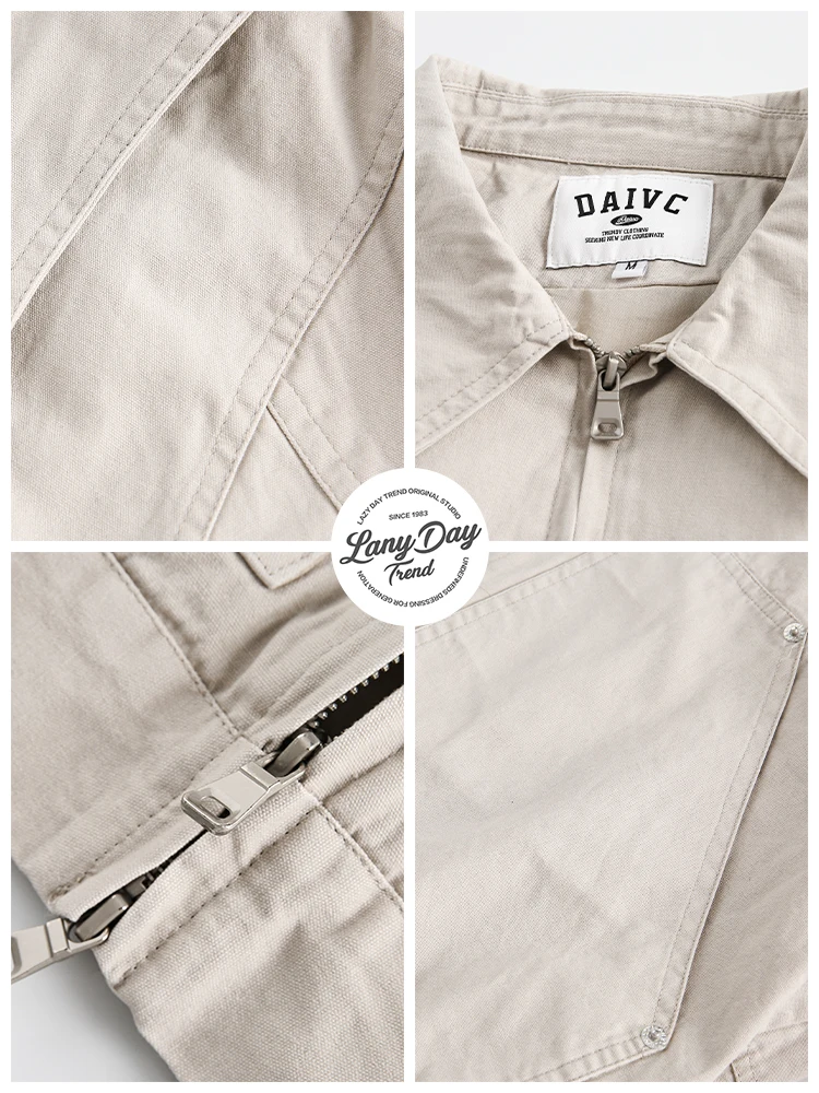 Lazy Day Original Men's Clothing Japan fashion Retro Solid Cargo Lapel Jacket All-Match Outerwear