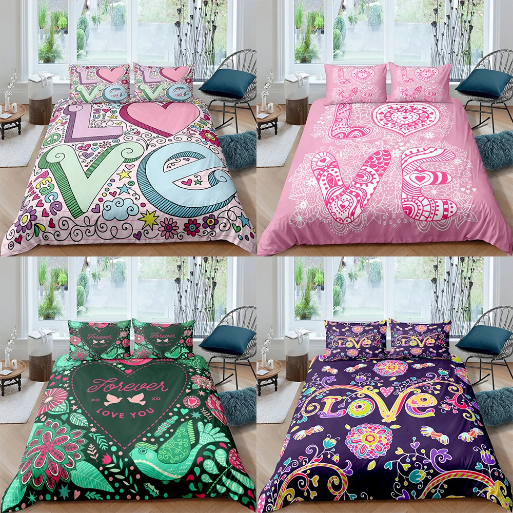 

Home Textiles Luxury 3D Love Flower Duvet Cover Set Pillowcase Heart Bedding Set Queen and King Size Comforter Bedding Set