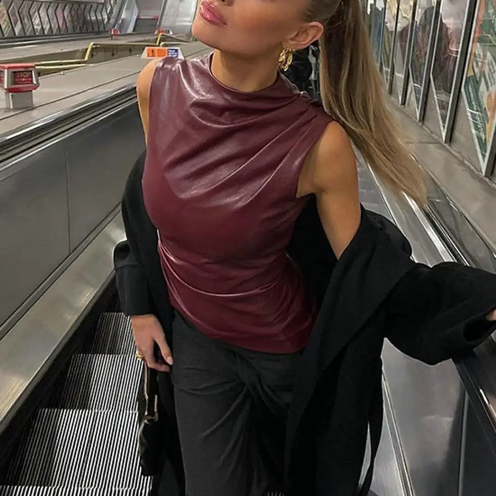 Женский мотоциклетный жилет из искусственной кожи с декоративной молнией на