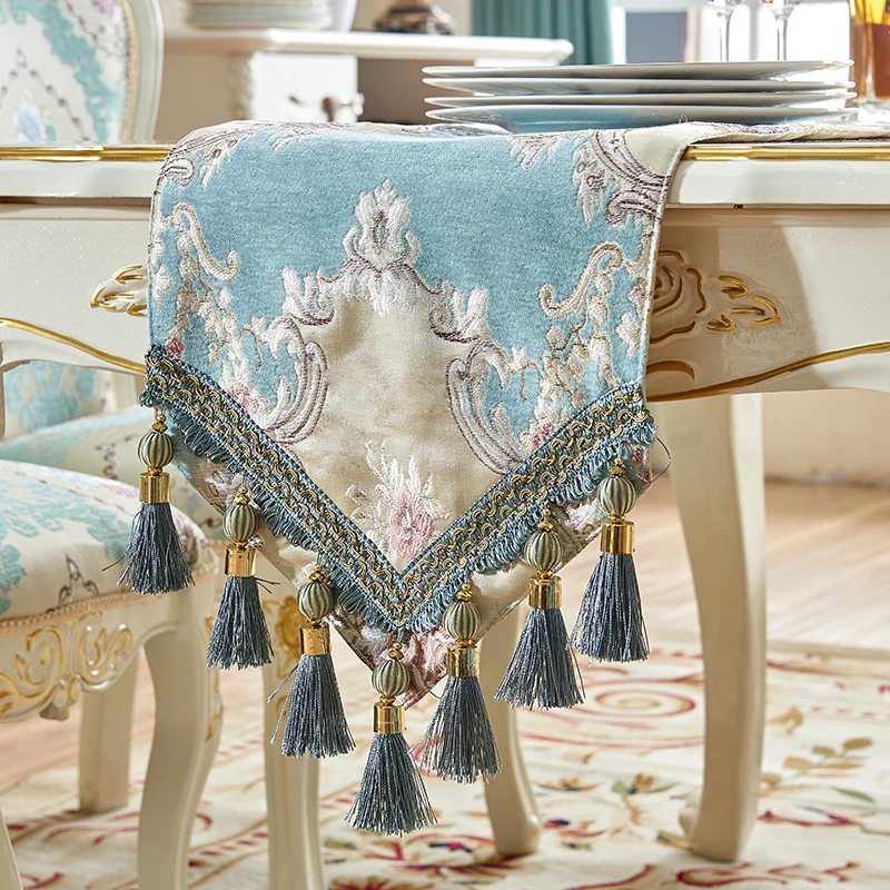 

European Luxury Table Runner Multi Tassels Embroidered Retro Classic Coffee Table Decor Noble Jacquard Table Runners Table Flag