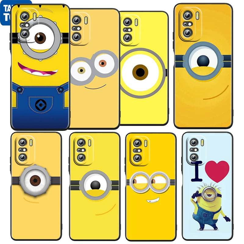 

Cute Anime Boy Minions For Xiaomi Redmi K50 K40 Gaming K30 K20 Pro 5G 10X 9T 9A 9C TPU Soft Black Phone Case Funda Coque Cover