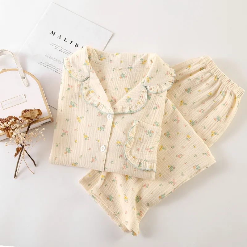 

Fdfklak Winter Women's Pajamas Suit 100% Cotton Long Sleeves Leisure Homewear 2022 Autumn Trousers Sleep Wear 2 Piece Sets