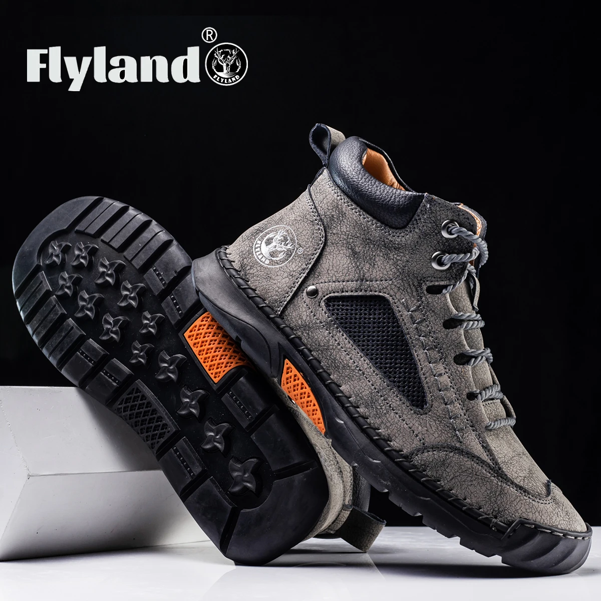 Мужские классические винтажные мягкие ботильоны FLYLAND из матовой натуральной