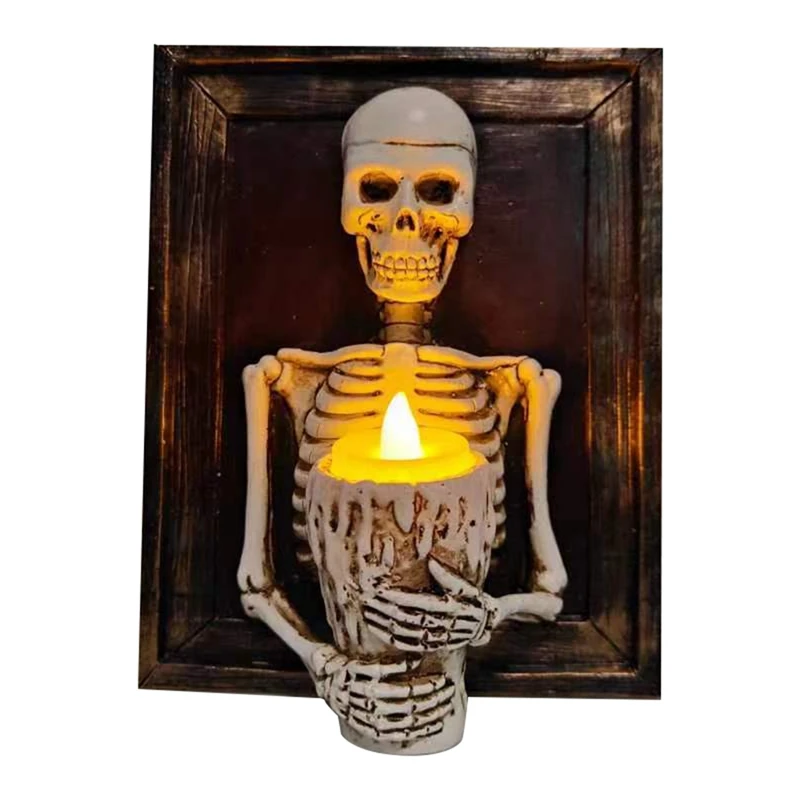 

Halloween Led Candle Light Skeleton Framed Wall Ornament Horror Props Decoration Halloween Skeleton Candles