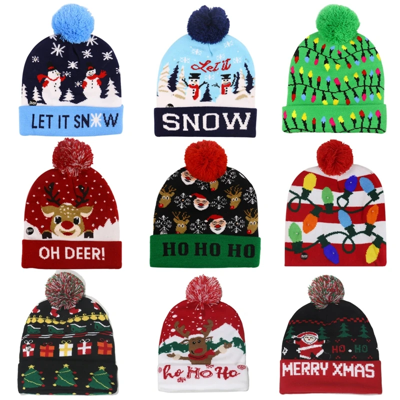 

Светодиодная Рождественская шапка, свитер, вязаная шапочка, Рождественская вязаная шапка с подсветкой, рождественский подарок для детей, новогодние украшения 2023 года