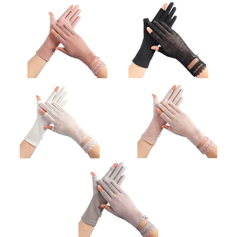 

Female Sunscreen Gloves Breathable Two-fingerless Elastic Sun Protection Mittens