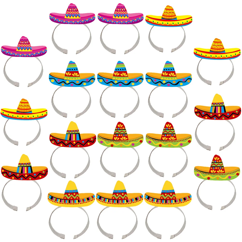 

18 Pcs Festival Headband Decors Sombrero Headdress Paper Mexican Clothing Headbands Party Prop Props Mexico Hats