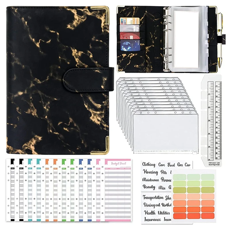 

Папка на кольцах A6, блокнот на широких листьях с прозрачными пластиковыми обложками, бумажник для экономии денег для путешествий и журнала