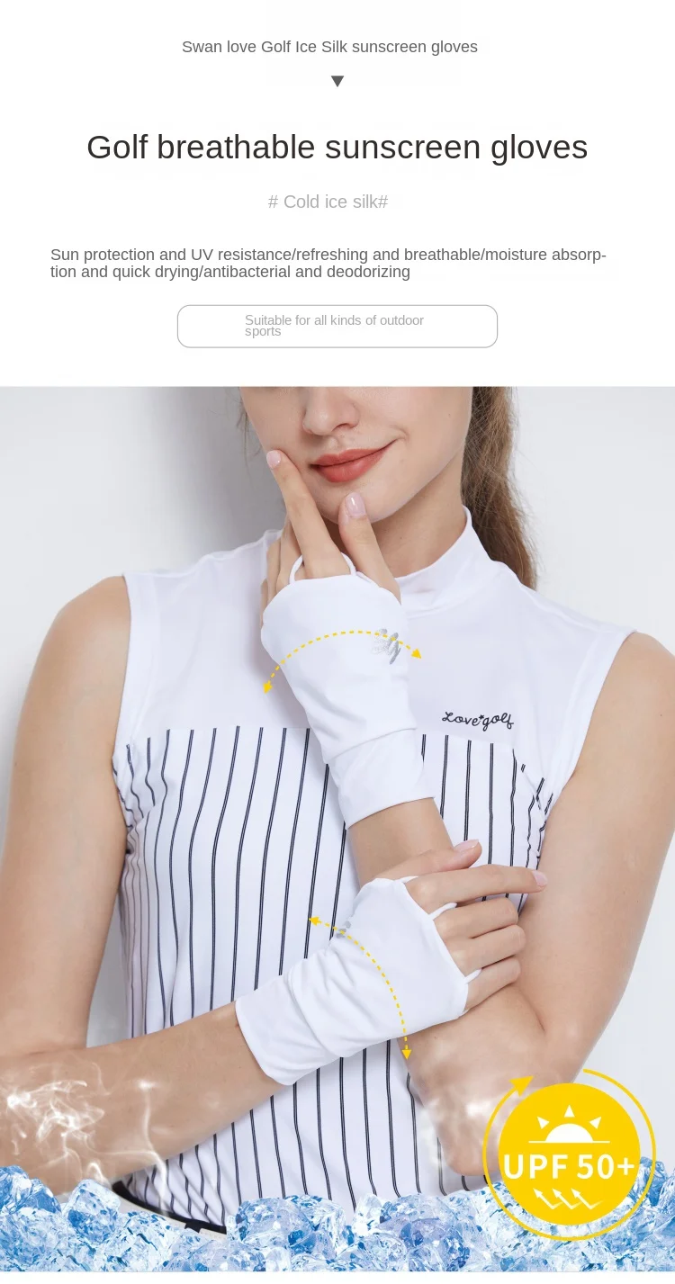 2023 golf and ice silk thin sunscreen fingerless gloves