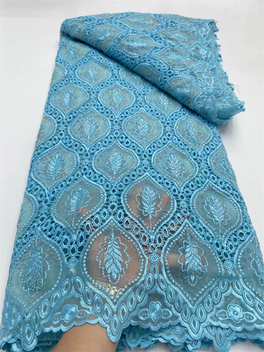 Белый хлопковый кружевной материал AIOSC для вечерних платьев