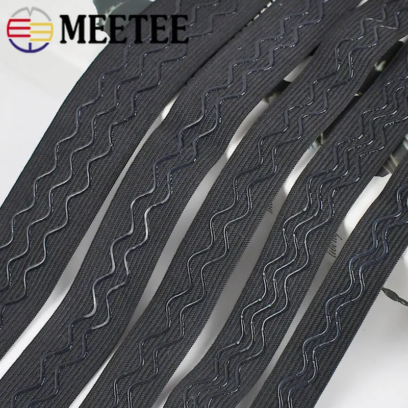 

5/10M 20/25/30/40mm Non-slip Elastic Band Wave Silicone Black Elastic Webbing Sport Clothes Belt Rubber Band Sewing Accessories