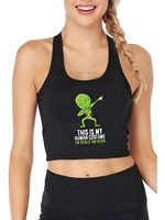 this is my human costume im really an alien funny print crop top womens yoga training sports tank top