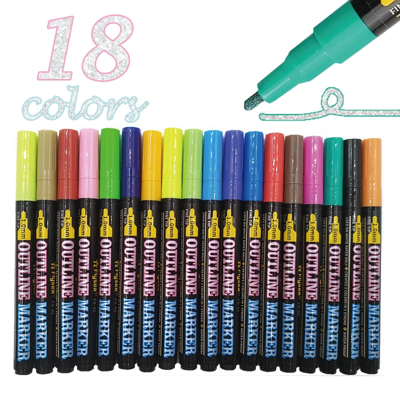 

Art DIY Metalic Outline Pen Art Markers Double Line Pen For Gift Card Writing Drawing