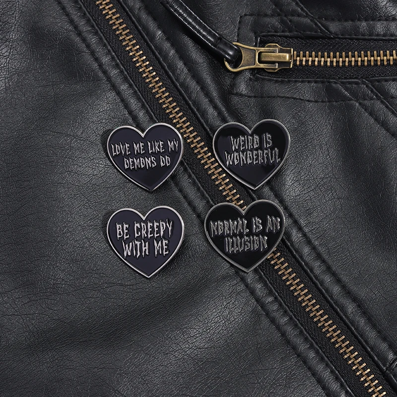 Черное сердце любви эмалированные булавки на заказ LOVE ME LIKE MY DEMONS DO броши значки