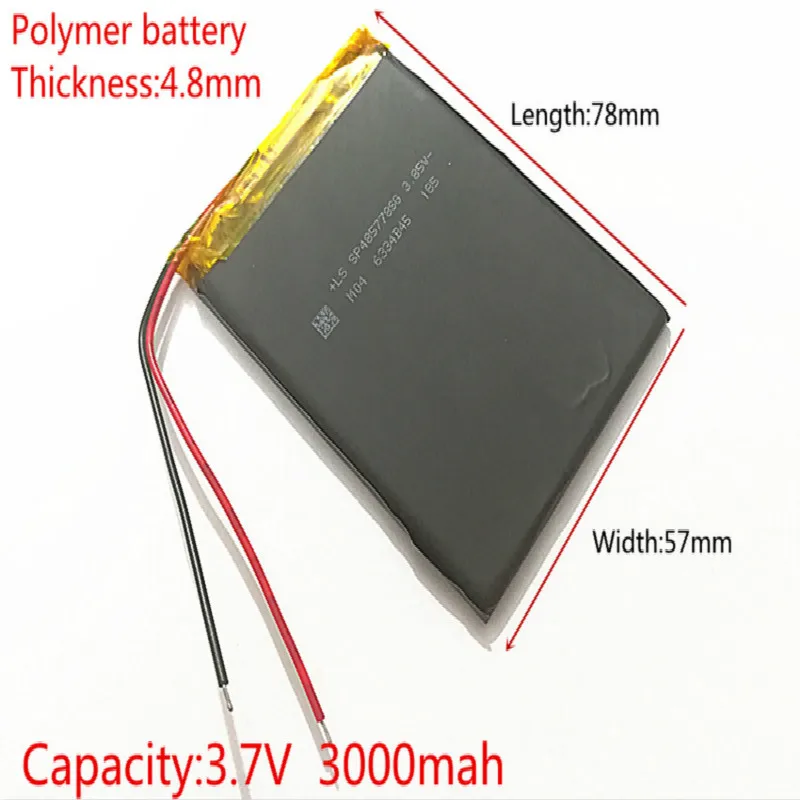 

Free shipping Polymer battery 3000mah 3.7 V 485778 smart home MP3 speakers Li-ion battery for dvr,GPS,mp3,mp4,cell phone,speaker