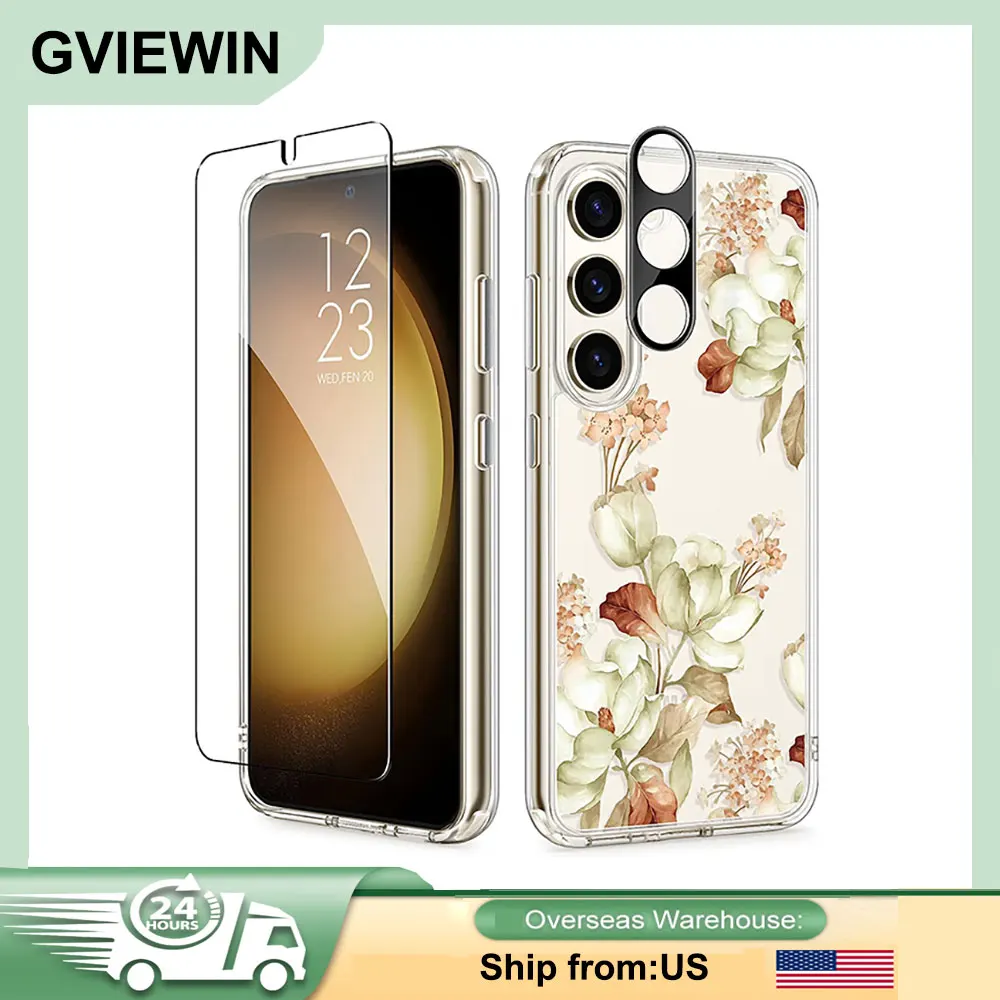 

GVIEWIN For Samsung Galaxy S23 Plus Phone Case 6.6INWith Screen Camera Lens Protection Film Shockproof Flower Pattern Phone Case