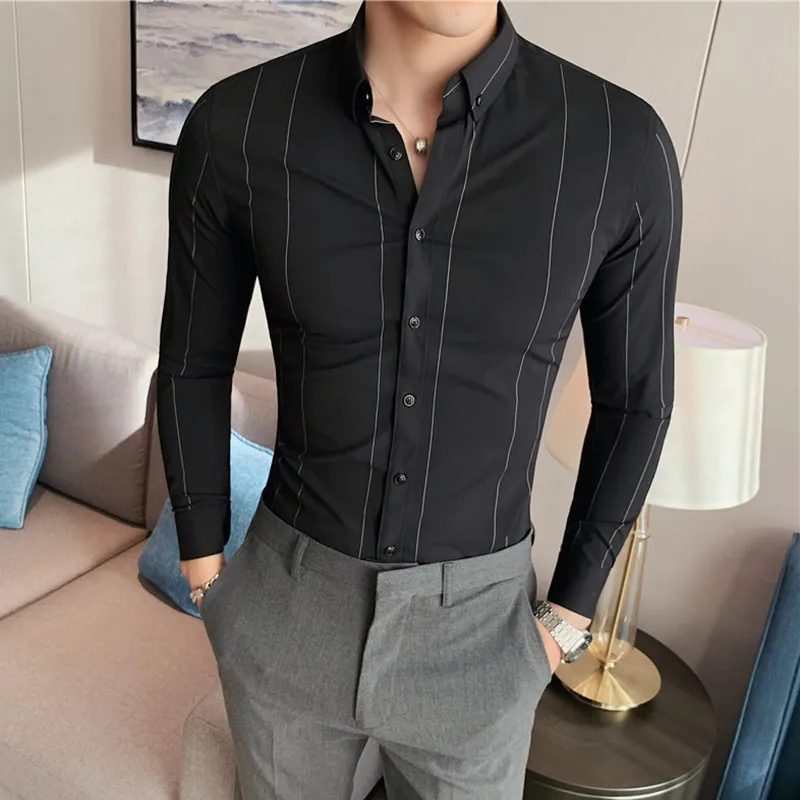 

Мужская классическая рубашка в полоску, с длинным рукавом