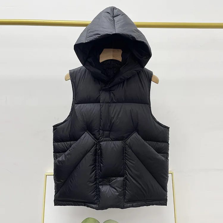 2022 Hooded Short Down Jacket Vest White Duck Down Vest Waistcoat Sleeveless Vest