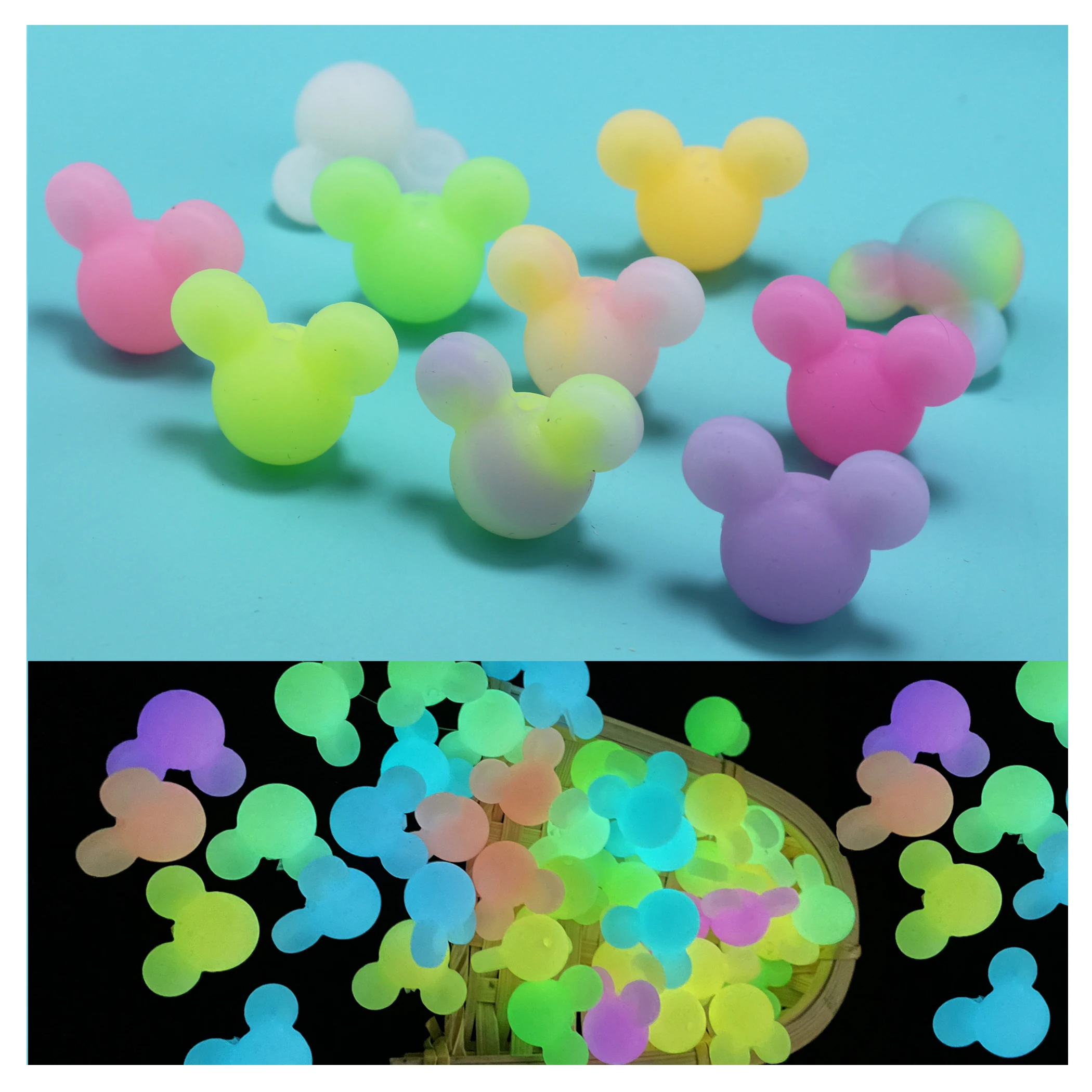 

10pcs Mickey Luminous Silicone Beads Glow In The Dark BPA Free Silicone Loose Marking DIY Chewable Colorful For Kids