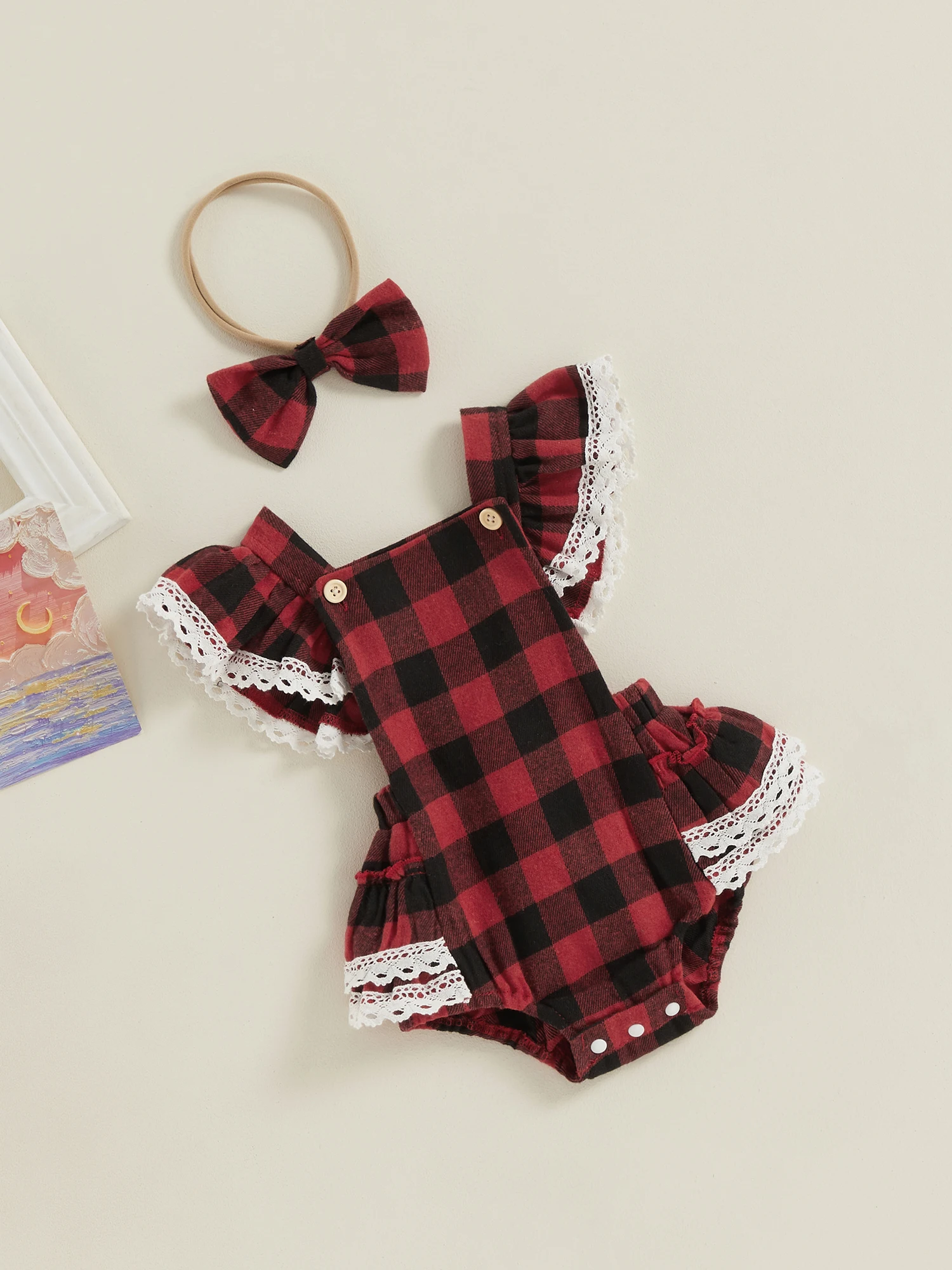 

Cute and Festive Baby Girl s First Christmas Outfit Adorable Fly Sleeve Ruffle Dress with Bubble Romper - Perfect 1st