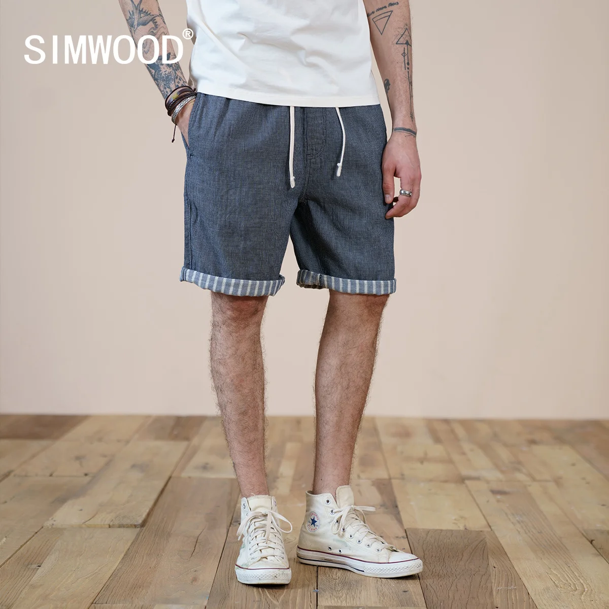 

SIMWOOD 2023 Summer New Plaid Checked Oversize Shorts Men Soft Comfortable Drawstring Shorts Plus Size Jogger Brand Clothing