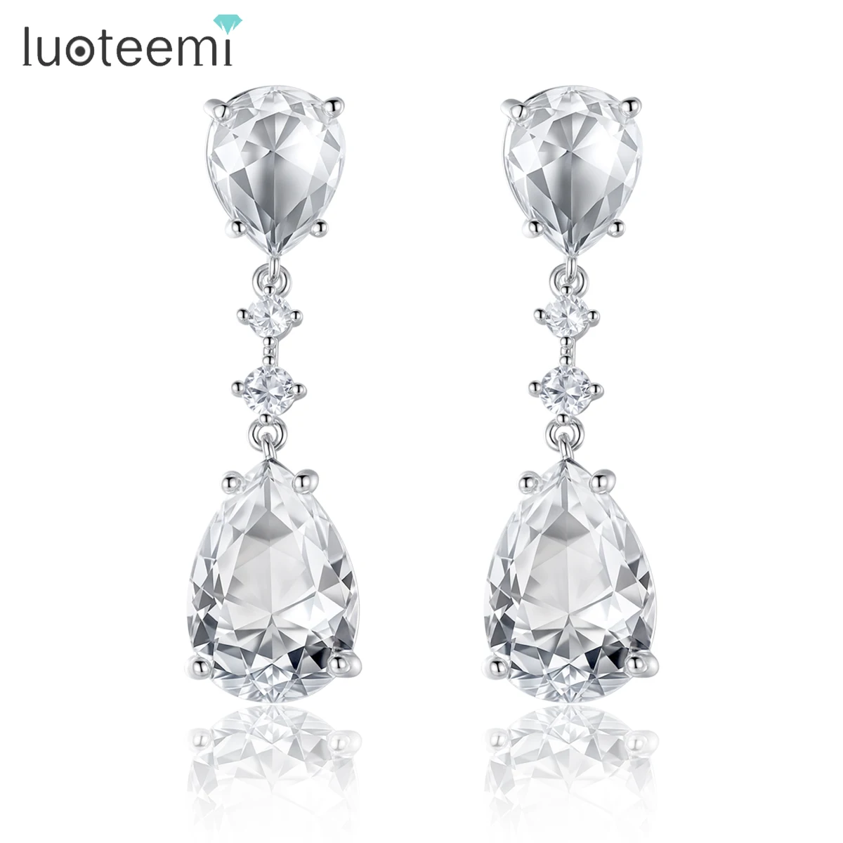 Женские серьги-гвоздики LUOTEEMI с фианитами элегантные сверкающие ювелирные