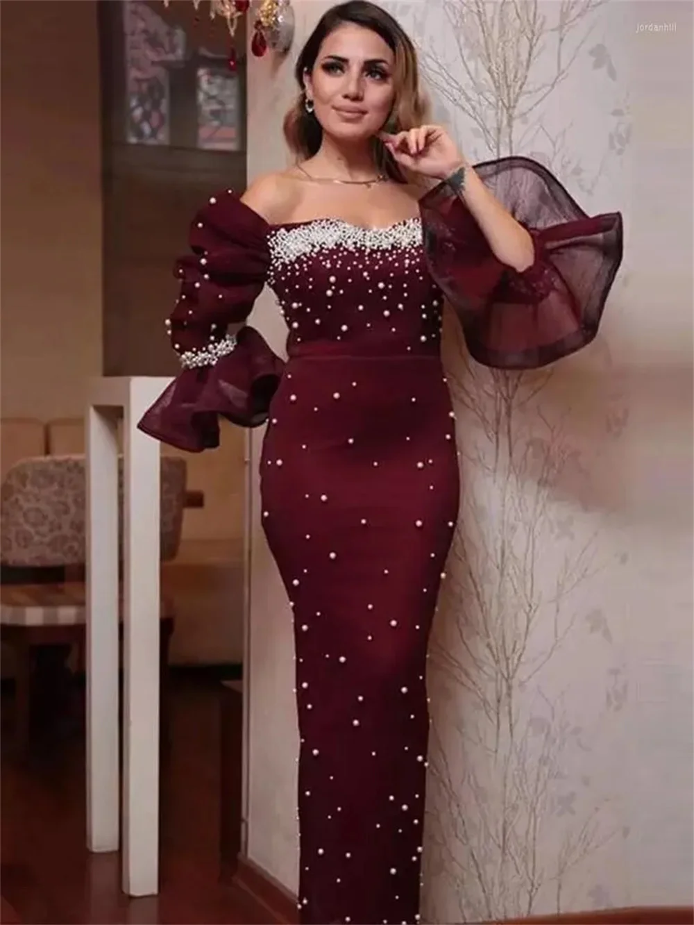 

Party Dresses 2023 Luxury Handmade Beaded Bodice Prom Mermaid Back Split Long Pageant Evening Women Wear Off Shoulder Cocktail