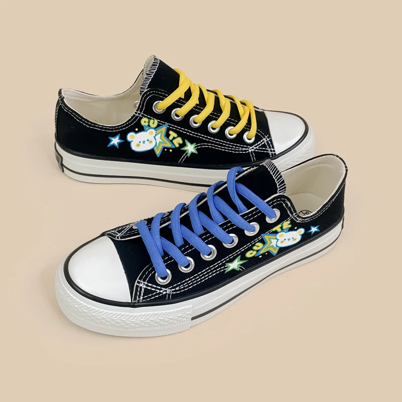 Кроссовки женские холщовые аниме Мультяшные с низким верхом на плоской подошве