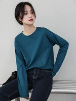basic spring summer t shirt women tops 2022 cotton loose long sleeve tees shirts femme solid black white casual top
