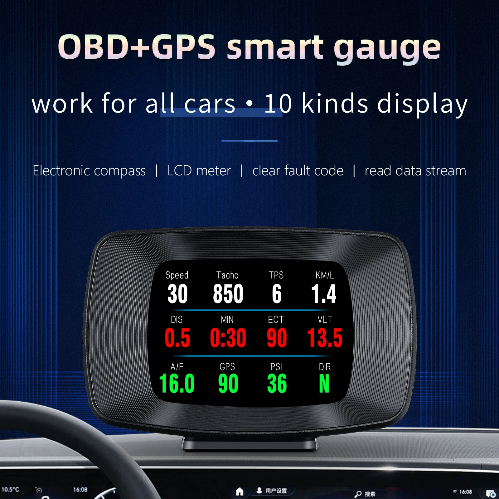 Автомобильный дисплей на лобовое стекло P13 OBD2 HUD GPS Цифровые часы спидометр тестер скорости зажигания сигнализация на борту компьютера аксессуары для интерьера