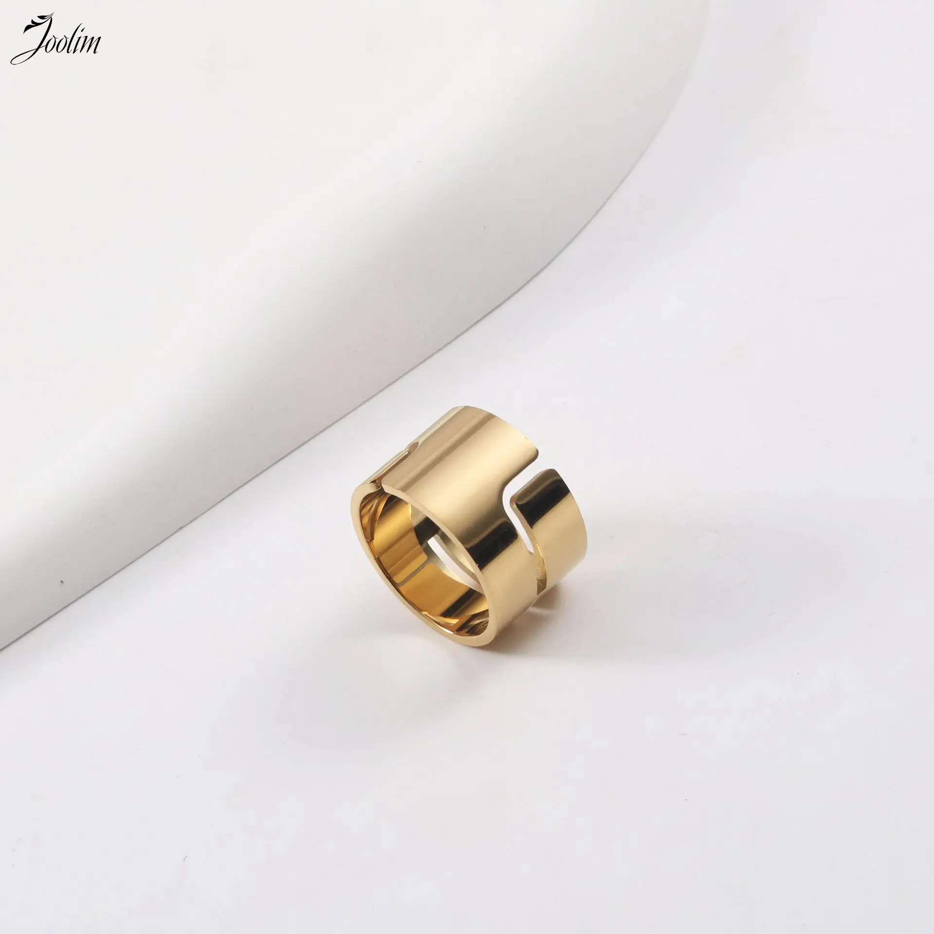 

Joolim High End Gold Finish Width 13MM Permanent Plain Smooth Rings Versatile For Couples Stainless Steel Jewelry Wholesale