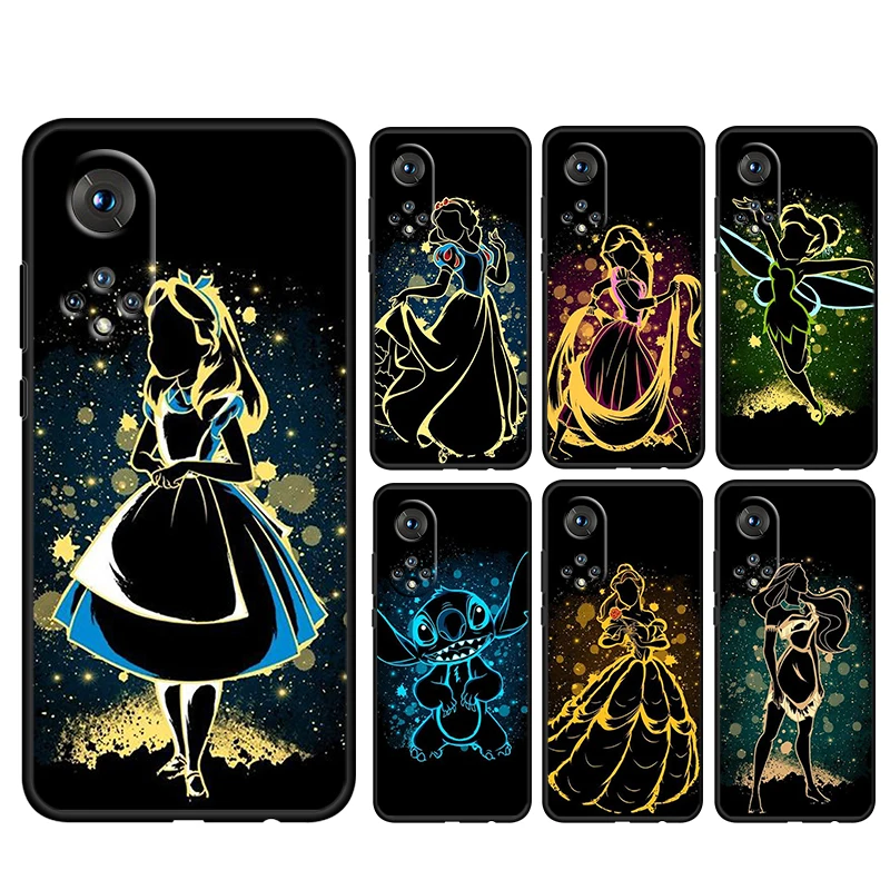 Elsa Ariel Princess Disney For Honor 60 50 30 20 20 10 9 9X 9A 9C X8 8A Pro Plus Lite 4G 5G Soft Silicone Black Phone Case Funda